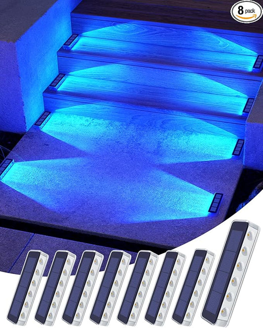 Blue Solar Lights for Outside,8 Pack Solar Deck Lights Outdoor Waterproof LED,Blue Step Light for Outside,Dock Light Solar Powered Waterproof for Deck,Steps,Dock,Driveway,Stair,Path