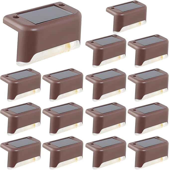 16 Solar Led Fence Lights, Waterproof Outdoor Deck Rail Fixtures, Brown Pp/Pc Housing, Amorphous Silicon Solar | Lumora