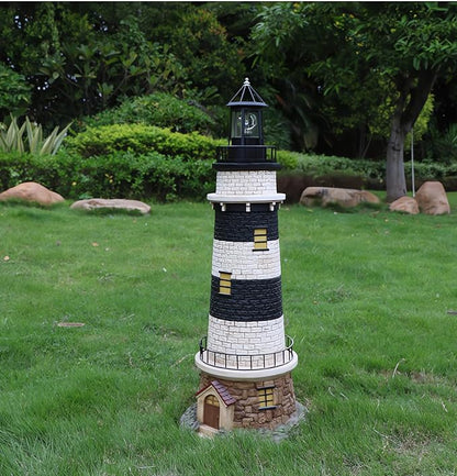 Solar Lighthouse Rotating Light - 360 Degree Light Houses Lamp For Yard, IP65 Waterproof Durable Lighthouse Lamps Towers Statue Lights For Outdoor Garden Pathway Patio (Black -Large - Style B)