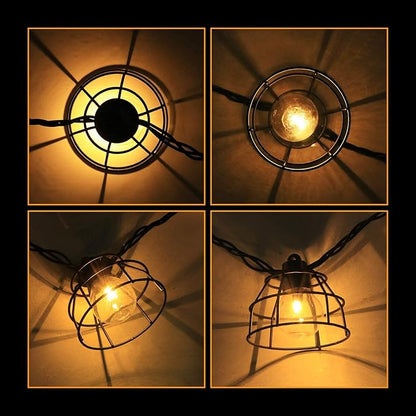 Vigdur Vintage Cafe Lights - 10 Clear G40 Bulbs with Metal Shades, Indoor/Outdoor Patio Lights for Cafe, Backyard, Garden, Porch, Deck, Holiday Decor, 11FT