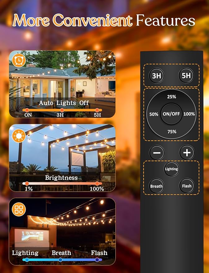 150 FT Outdoor String Lights for Outside – LED Patio Lights Waterproof with Dimmer Remote – Hanging Lights | Lumora