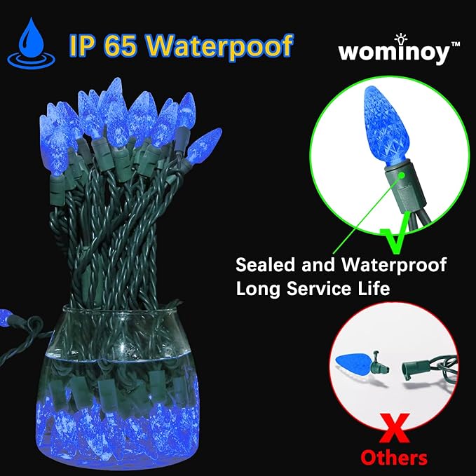 70 Count C6 Blue Christmas Lights - 35.5ft Outdoor, Waterproof, Green Wire, IP65, UL Listed | Lumora