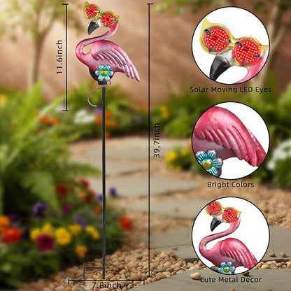 Solar Flamingo Yard Stakes 39.7" with Red Moving Eyeballs, Flamingo Solar Lights Outdoor for Pathway Patio Lawn Ornaments Garden Stakes