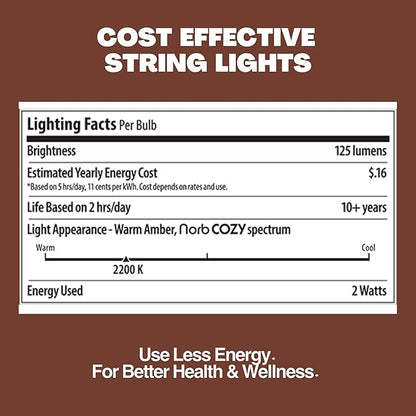 NorbSTRING 50FT LED String Lights – Plug-in Outdoor Weatherproof Lights, Cozy Candle-Like Warm White Glow, Shatterproof Commercial-Grade Bulbs for Patio, Backyard, Deck & Events, Energy-Efficient