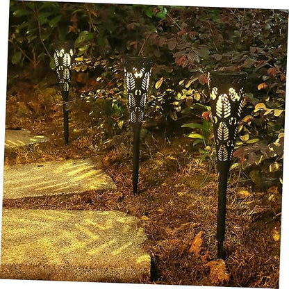 4pcs Solar Path Lights Outdoor LED Garden Decorative Solar Pathway Lights Waterproof for Patio Lawn Landscape with Warm Hollow Plastic Design