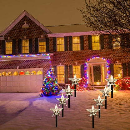 Solar Christmas Pathway Lights, Outdoor Solar Powered Snowflake, Five Pointed Star, Christmas Tree Decorative Lights with Garden Stakes for Path Lawn Patio Decor