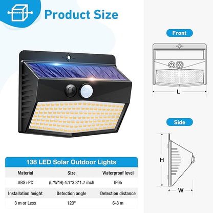 Peasur 16 Packs Solar Outdoor Lights Motion Sensor Solar Security Light Waterproof with 3 Lighting Modes Solar Powered Wall Lights Outside for Garden Fence Yard, Warm White