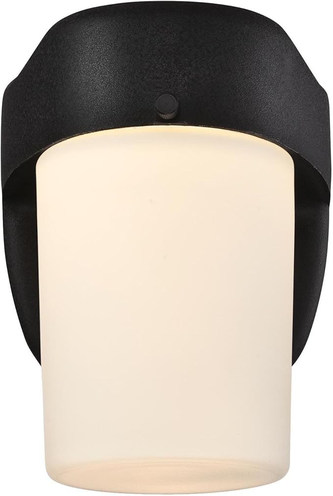 6106700 One-Light Dimmable LED Outdoor Wall Fixture with Dusk to Dawn Sensor, Black Finish with Frosted Opal Glass | Lumora