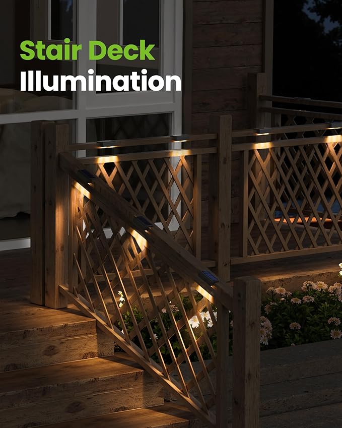 Bridika 8 Pack Solar Deck Lights, Lens Led Solar Lights Outdoor Waterproof, Fence Light Solar Powered for Deck, Step, Stair, Railing, Patio and Backyard (Warm White)