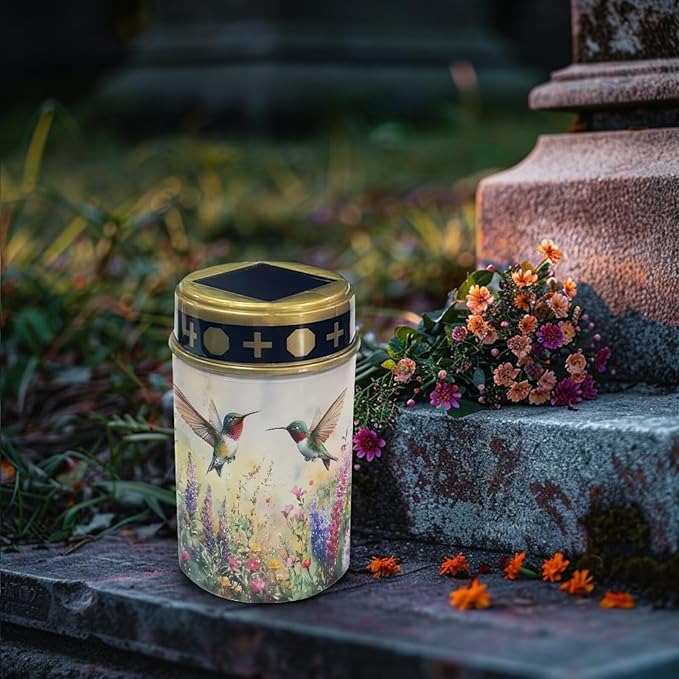 Hummingbird Spring Flower Solar Memorial Lights for Graves Solar Powered Outdoor Cemetery Solar Lights for Grave 2 Pack Cemetery Decorations for Grave for Remembrance Gifts