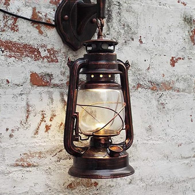 FIKNEE Rustic Wall Lantern Light Retro Antique Vintage Lamp Porch Light Fixtures Outdoor Wall Sconce Outdoor Lighting Garden Yard (Brown)