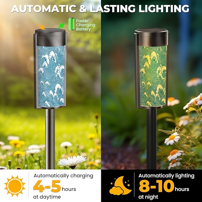 8 Pack Solar Pathway Lights Outdoor Waterproof Sea Waves Japanese Style Solar Garden Lights LED Landscape Lighting for Yard Walkway Lawn Garden Decor