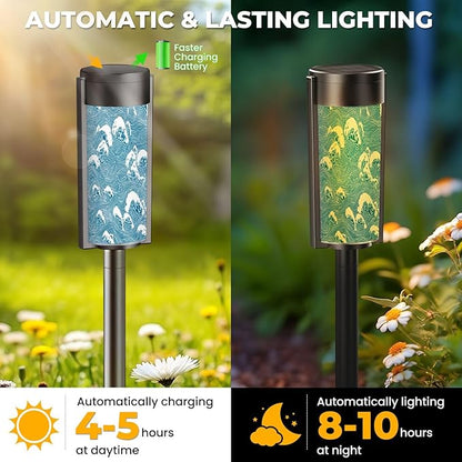 8 Pack Solar Pathway Lights Outdoor Waterproof Sea Waves Japanese Style Solar Garden Lights LED Landscape Lighting for Yard Walkway Lawn Garden Decor