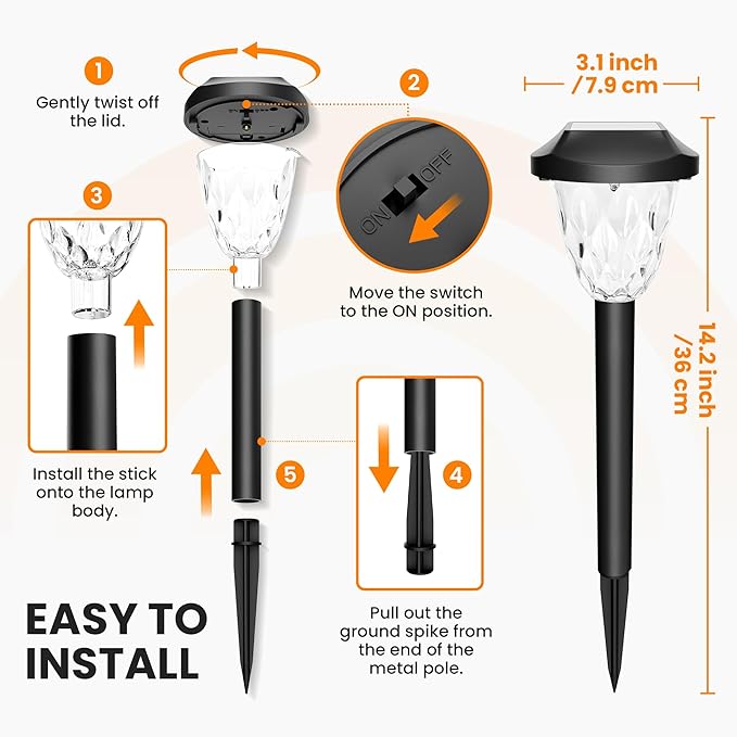 GIGALUMI 8 Pack Solar Lights Outdoor, Solar Pathway Lights with Great Pattern, Waterproof Auto On/Off Solar Powered Light for Outside Yard Garden Walkway Driveway Lawn Pathway