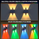 Solar Fence Lights,12 Pack Solar Lights Outdoor Warm White + RGB Up & Down Solar Wall Lights Waterproof 100 Lumens | Lumora