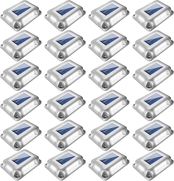 T-SUN Solar Driveway Lights Outdoor, 24 Pack LED Ground Driveway Light 6000K Cold White Solar Deck Lights for Path Garden Sidewalk Stair Ground Pathway