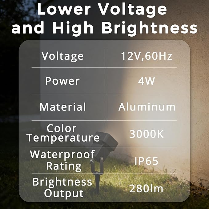 Low Voltage Landscape Lighting, 12V Aluminum Outdoor Landscape Lights with Connectors, 5W 3000K Warm White IP65 | Lumora