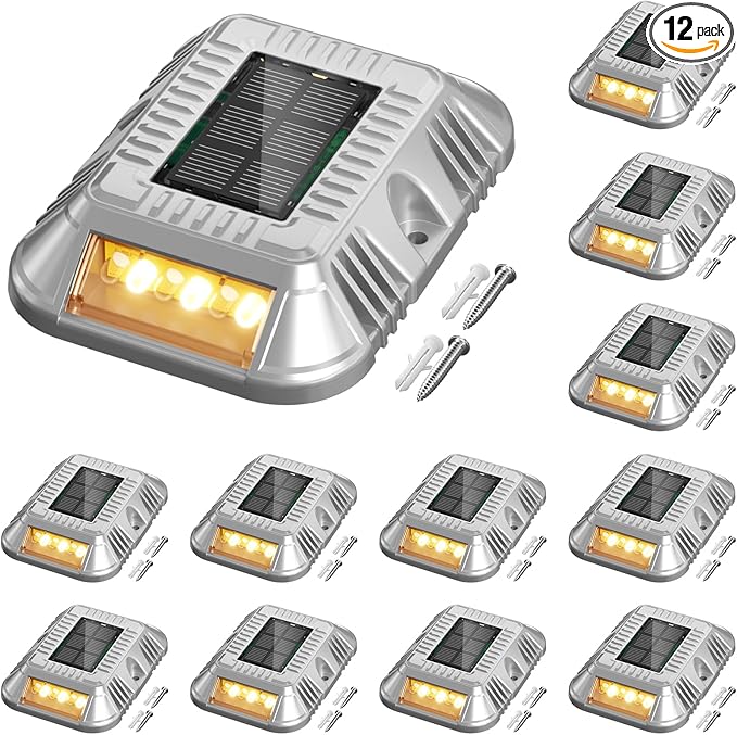 addlon Solar Dock Lights Marine 12 Pack, 2CCT Outdoor Driveway Marker Deck Lights, IP67 Waterproof, Solar Powered Deck Light for Pathway Warning Step Sidewalk Patio, Warm White & Cool White, FCC