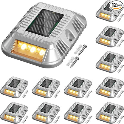 addlon Solar Dock Lights Marine 12 Pack, 2CCT Outdoor Driveway Marker Deck Lights, IP67 Waterproof, Solar Powered Deck Light for Pathway Warning Step Sidewalk Patio, Warm White & Cool White, FCC