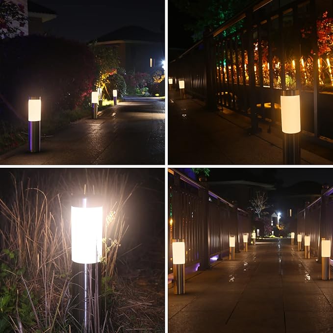 8 Pack Solar Pathway Lights Outdoor, Solar Walkway Lights with Polished Stainless Steel Layer, IP45 Waterproof Outdoor Solar Lights for Garden Yard Landscape Driveway Patio Deco