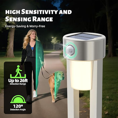 Solar Bollard Lights Outdoor Stainless Steel Pathlight Security Light Motion-Sensor Security Light Metal 2Pack