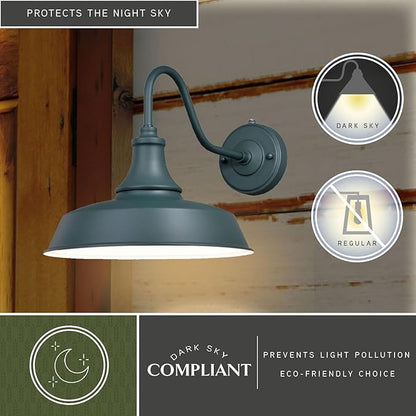 VAXCEL Dorado 11.5 in. H 1-Light Hunter Green and White Dusk to Dawn Sensor Farmhouse Outdoor Wall Sconce, Gooseneck Steel Shade, Dark Sky Compliant for Exterior Porch Patio Front Door or Garage