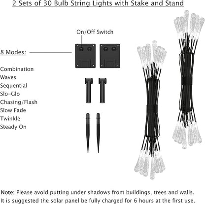 Pure Garden Outdoor String Lights 2-Pack - 20.5FT Solar Lights with 30 LED Bulbs and 8 Light Modes for Patio, Backyard, and Events (Cool White)