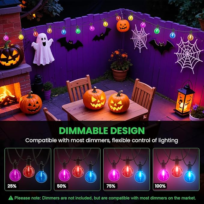 Christmas Outdoor String Lights 100FT, Colored Patio Lights, Shatterproof Dimmable Hanging Light with 50 LED G40 Bulbs Waterproof Outside Light for Xmas Halloween Garden Backyard Yard Bistro Holiday