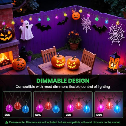 Christmas Outdoor String Lights 50FT, Colored Patio Lights, Shatterproof Dimmable Hanging Light with 25 LED G40 Bulbs Waterproof Outside Light for Xmas Halloween Garden Backyard Yard Bistro Holiday