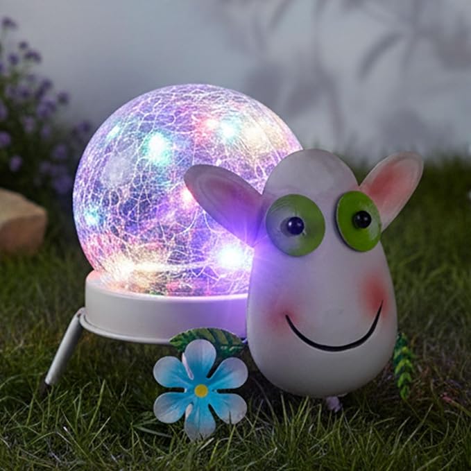 Solar Lights Outdoor Sheep Decor with Crackle Glass Globe Lights - Cute Metal Sheep Decor for Yard Lawn Patio Porch Pathway Tabletop, Housewarming Gifts for Mom Women