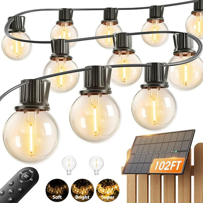 addlon 102FT Solar String Lights Outdoor Waterproof G40 with 32 Bulbs