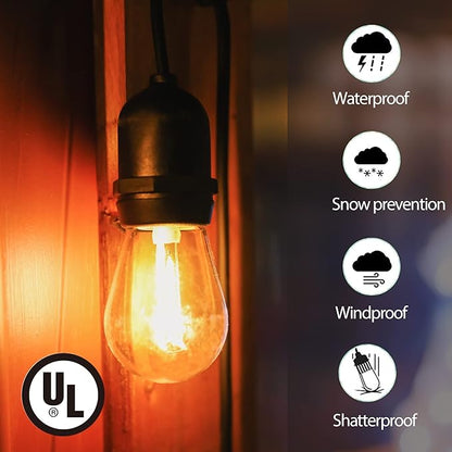 LOKATSE HOME 54 Ft Outdoor String Lights 15+1 Spare Shatterproof S14 Bulbs LED Edison Vintage Style UL Listed Connectable Hanging