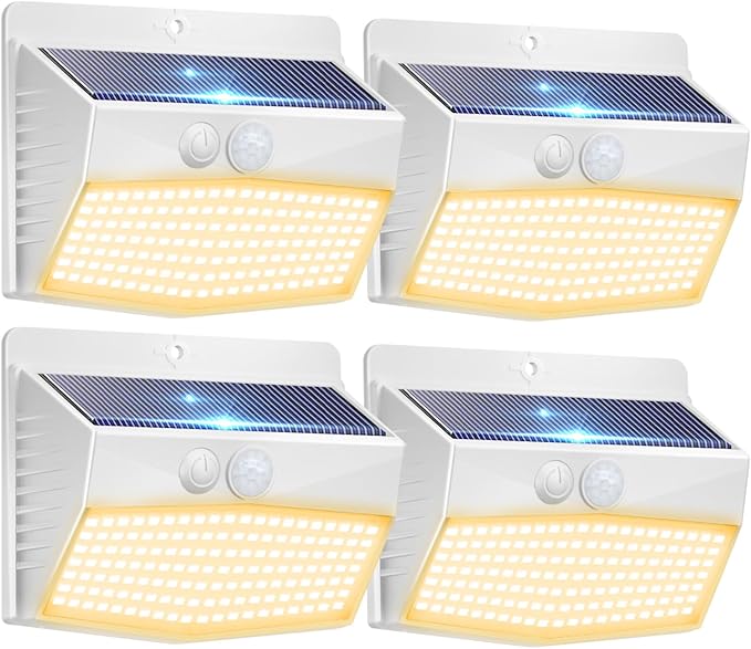 Peasur Solar Outdoor Lights, [4 Packs] Motion Sensor Security Lights with 3 Lighting Modes Wall Lights Waterproof | Lumora