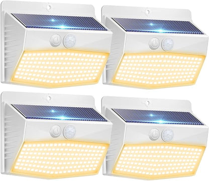 Peasur Solar Outdoor Lights, [4 Packs] Motion Sensor Security Lights with 3 Lighting Modes Wall Lights Waterproof Solar Powered Lights for Garden Yard, White Warm