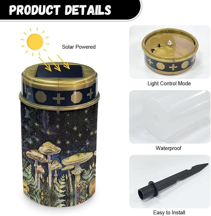Solar Lights Outdoor Garden, Waterproof Mushrooms Solar Powered Stake Lights, Cemetery Lights for Grave Walkway Driveway Yard Backyard Lawn Landscape Decor