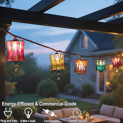 Outdoor String Lights Plug in with 10 Incandescent Bulbs, Multicolor Patio Lights Connectable Weatherproof Decorative Lantern String Lights for Gazebo Porch Bedroom Cottagecore Decor (Prism)