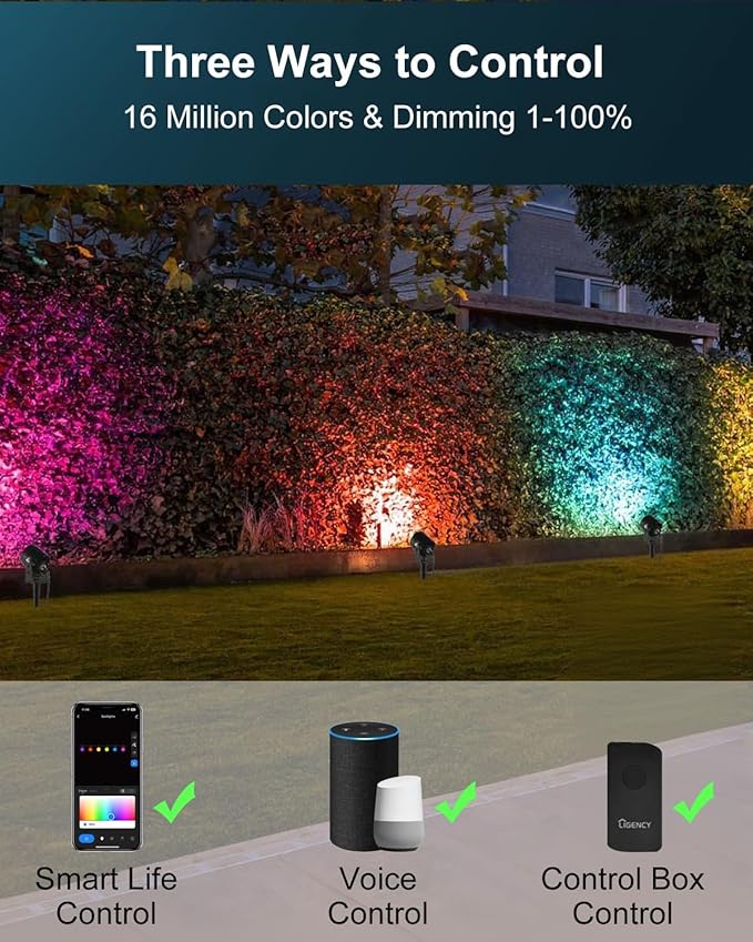 Ligency Spotlight Outdoor Smart Low Voltage Landscape Lights, 2 Pack Outdoor Spot Lights IP65 Waterproof RGBW Color Changing Spotlights for Yard Garden, 28.8Ft