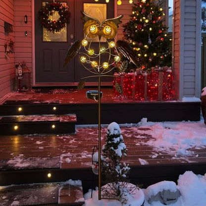 TAKE ME Owl Garden Solar Lights Outdoor, Solar Powered Stake Lights Chrismas Gifts Garden Gifts Mom Wife Grandma - Metal OWL LED Decorative for Walkway,Pathway,Yard,Lawn (Bronze)