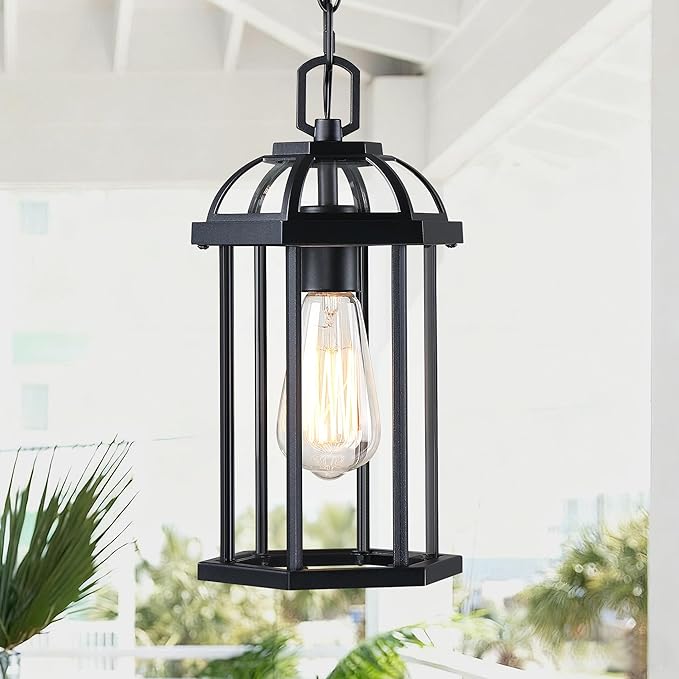Outdoor Pendant Light,Modern Hanging Porch Light,Black Exterior Pendant Lighting Fixture, Outdoor Chandelier for | Lumora
