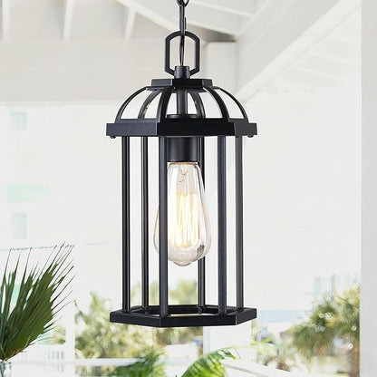 Outdoor Pendant Light,Modern Hanging Porch Light,Black Exterior Pendant Lighting Fixture, Outdoor Chandelier for Front Porch Entrance Gazebo Front Door Entryway Foyer