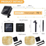 72ft 200LED Solar String Lights Outdoor with 8 Modes & Waterproof - Warm White Solar Fairy Lights for Garden | Lumora