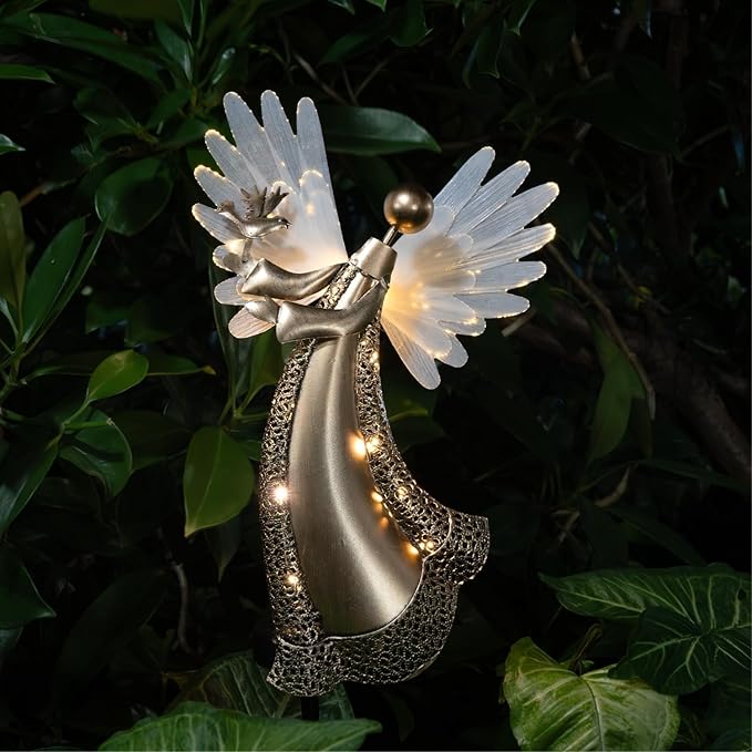 Solar Angel Garden Lights, Outdoor LED Metal Decor with Peace Dove, Waterproof Pathway, Lawn Lighting, Unique Gift for Women, Mom, Friends(Peace Dove)
