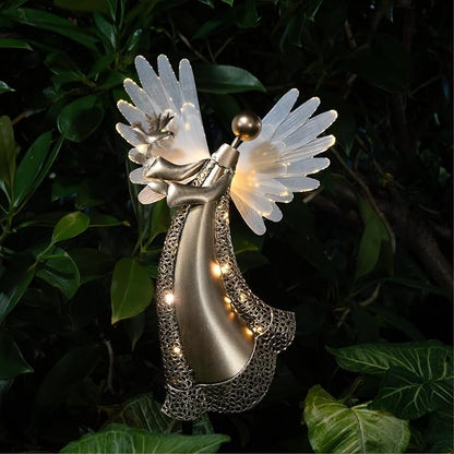 Solar Angel Garden Lights, Outdoor LED Metal Decor with Peace Dove, Waterproof Pathway, Lawn Lighting, Unique Gift for Women, Mom, Friends(Peace Dove)