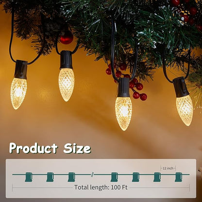 Minetom C9 Light Strand, 100 FT Christmas Stringer with 100 Sockets for Outdoor Patio Light, Connectable, Intermediate Base (C9/E17) - 12" Spacing, Black Wire, Note (Only Use for C9 LED Bulbs)