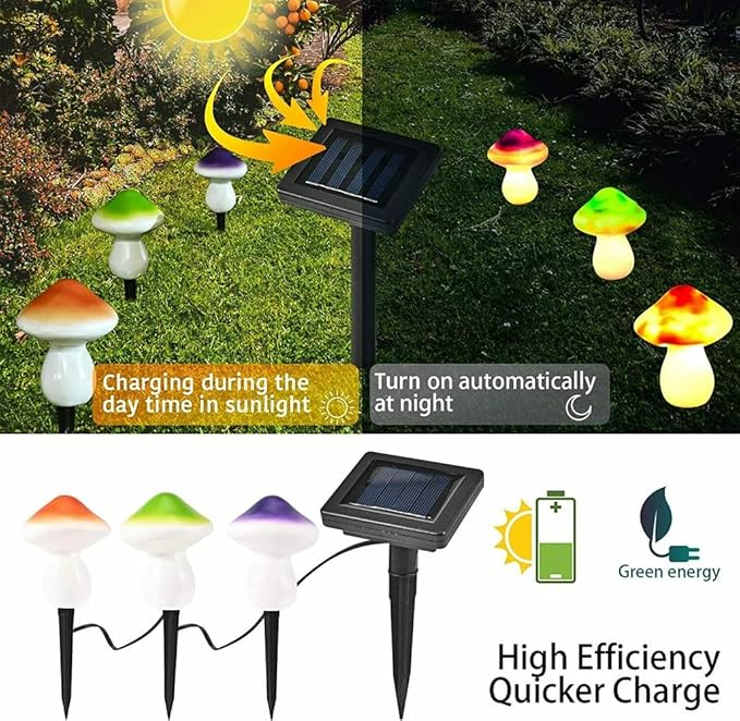 AOLI 3pcs Mushroom Outdoor Solar Garden Lights Landscape Pathway Light Decor (Multicolor)