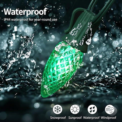 C9 LED Christmas Lights Outdoor 50FT with 50 Pcs(+2 Spare) C9 E17 Base Color Holiday Decor Bulbs for Indoor & Outdoor Use, Connectable, Weatherproof for Roof Decoration.