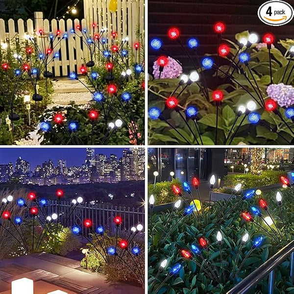 Solar Powered Garden Lights, Red White Blue Firefly Branch Lights, LED Decorative Stake Lights for Outdoor Pathway | Lumora