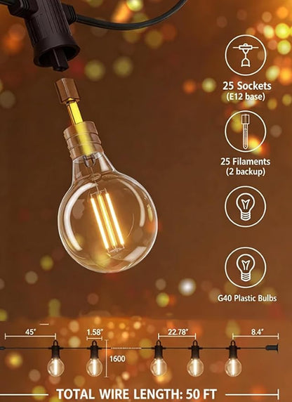 Outdoor String Lights ,150 FT Led Patio Globe Lights with Plastic Bulbs,Waterproof,Shatterproof,G40 Outdoor String Lights,Connectable Hanging for Backyard, Bistro, Porch, Deck, Balcony,Tent (150ft)