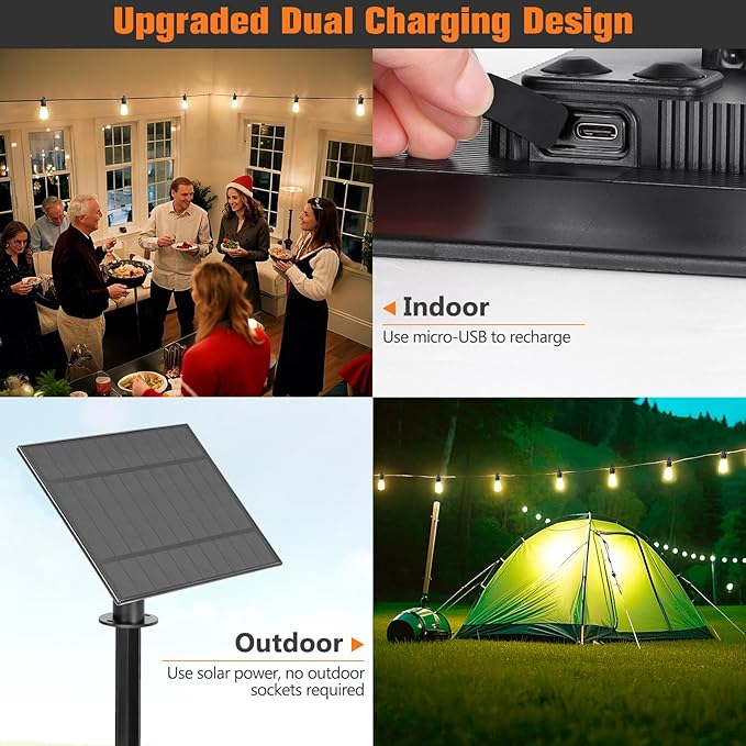 100FT Solar String Lights for Outside with 32 Shatterproof, Outdoor Light with Remote ST38 Vintage Edison Bulbs | Lumora