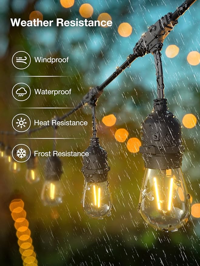 addlon 27FT Outdoor String Lights with 2200K Edison Vintage Shatterproof Bulbs and Commercial Grade Weatherproof | Lumora